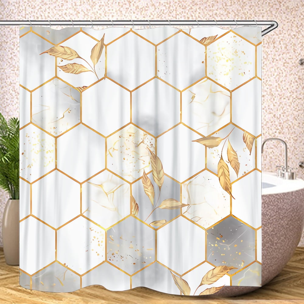 FUNOA Shower Curtain Modern Geometric Leaves Plant Basics Fabric Modern