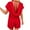 Red, variant on Women's Summer Short Sleeve V Neck Romper Back Hollow Out Jumpsuit with Pockets - Polyester Lightweight Comfortable Loose Fit for Beach Party Vacation