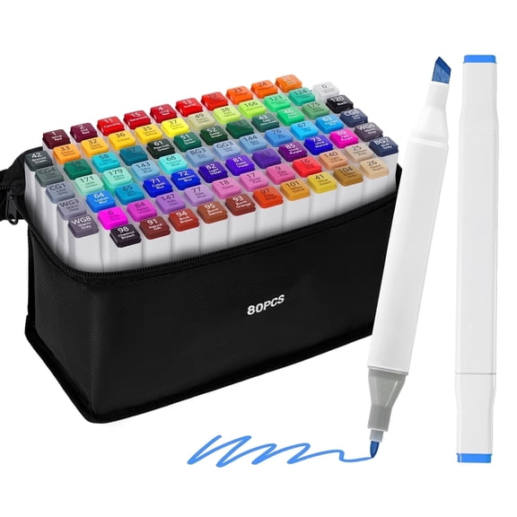 Alcohol Markers Set, 80 Colors Dual Tip with Storage Bag, Broad & Fine Tips, for Adult Coloring, Sketching & Illustration