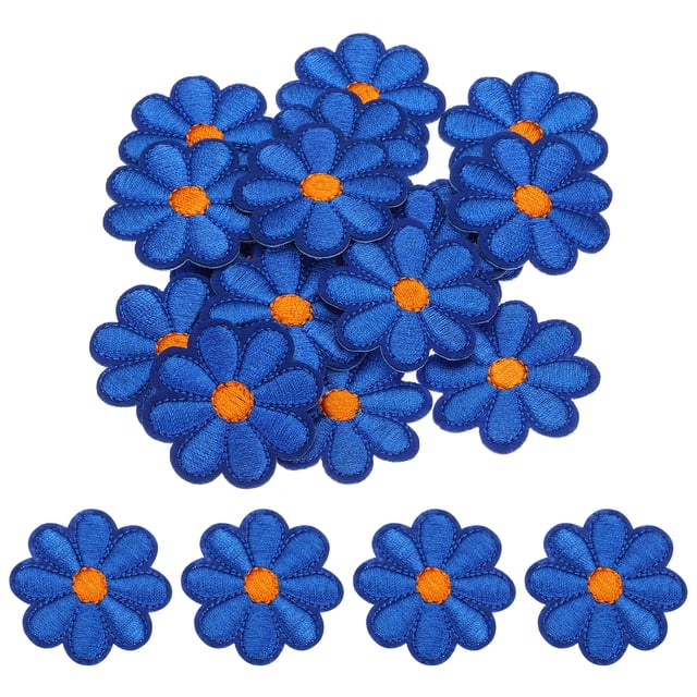 Parche de flores Uxcell bordado para planchar, parche de flores para reparación de ropa, mochila 3.54x3.54" 15 piezas (azul oscuro)