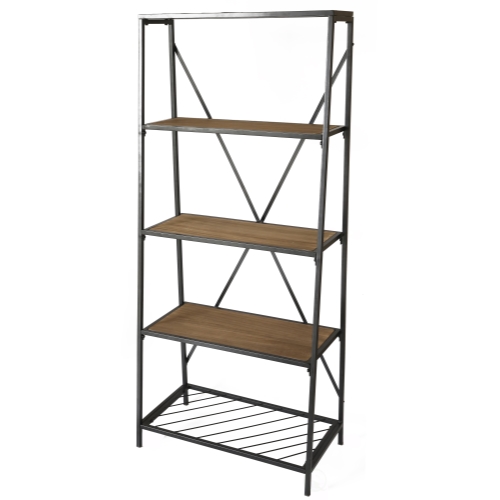4Shelf Wooden Bookcase, Wood and Metal Bookshelf