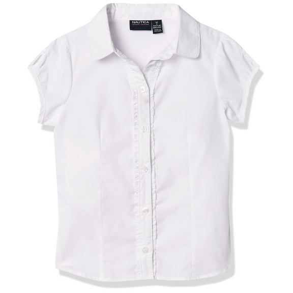 Nautica WHITE Big Girls' Puff-Sleeve Button-up Blouse, US Large (12/14)