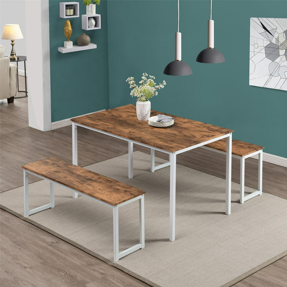 3 Piece Dining Table Set, Breakfast Nook Dining Table with 2 Benches