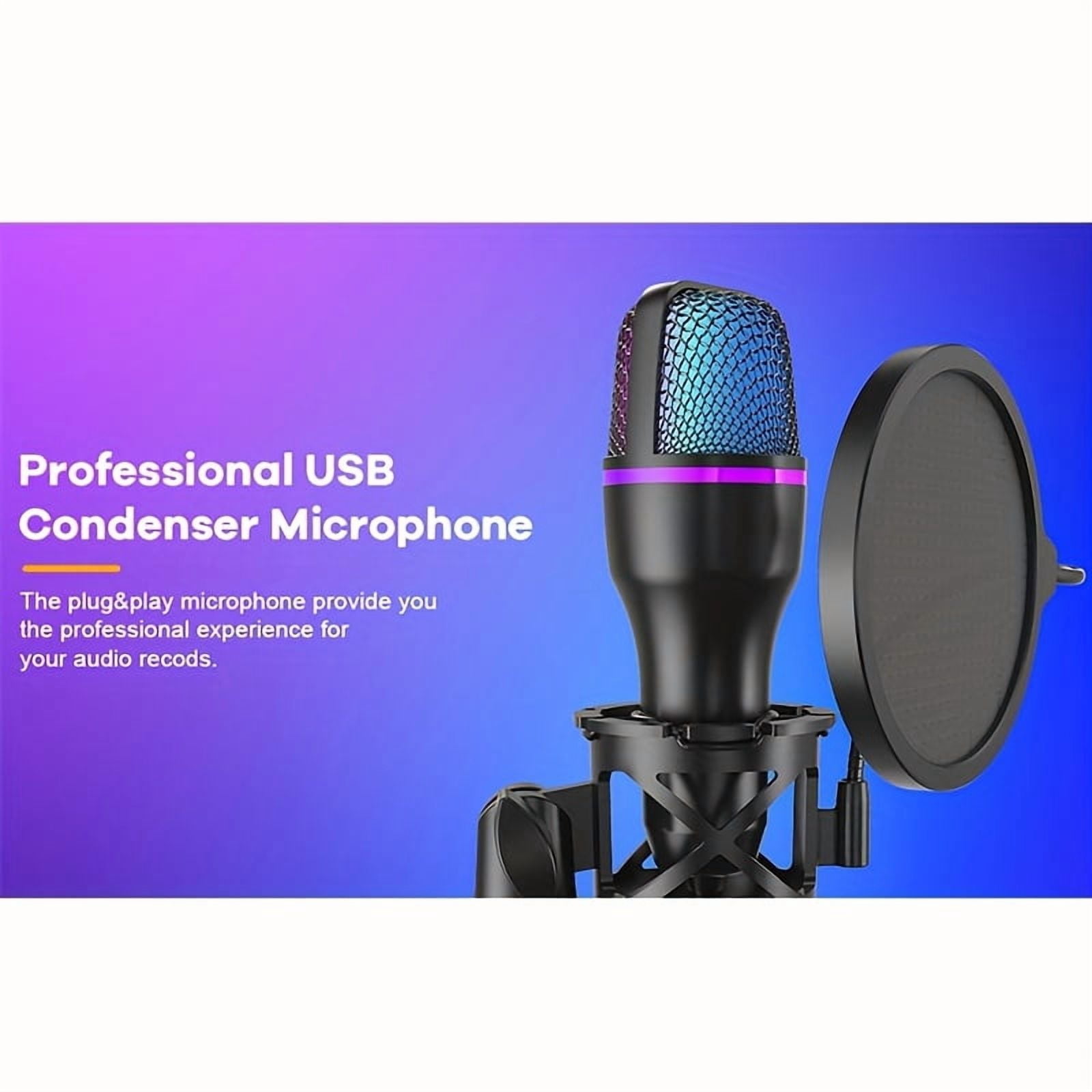 USB Condenser Microphone with Noise-Canceling, Portable Studio Recording & Streaming Mic for Gaming, Calls, Music, Compatible with PC, Laptop, Mobile Devices