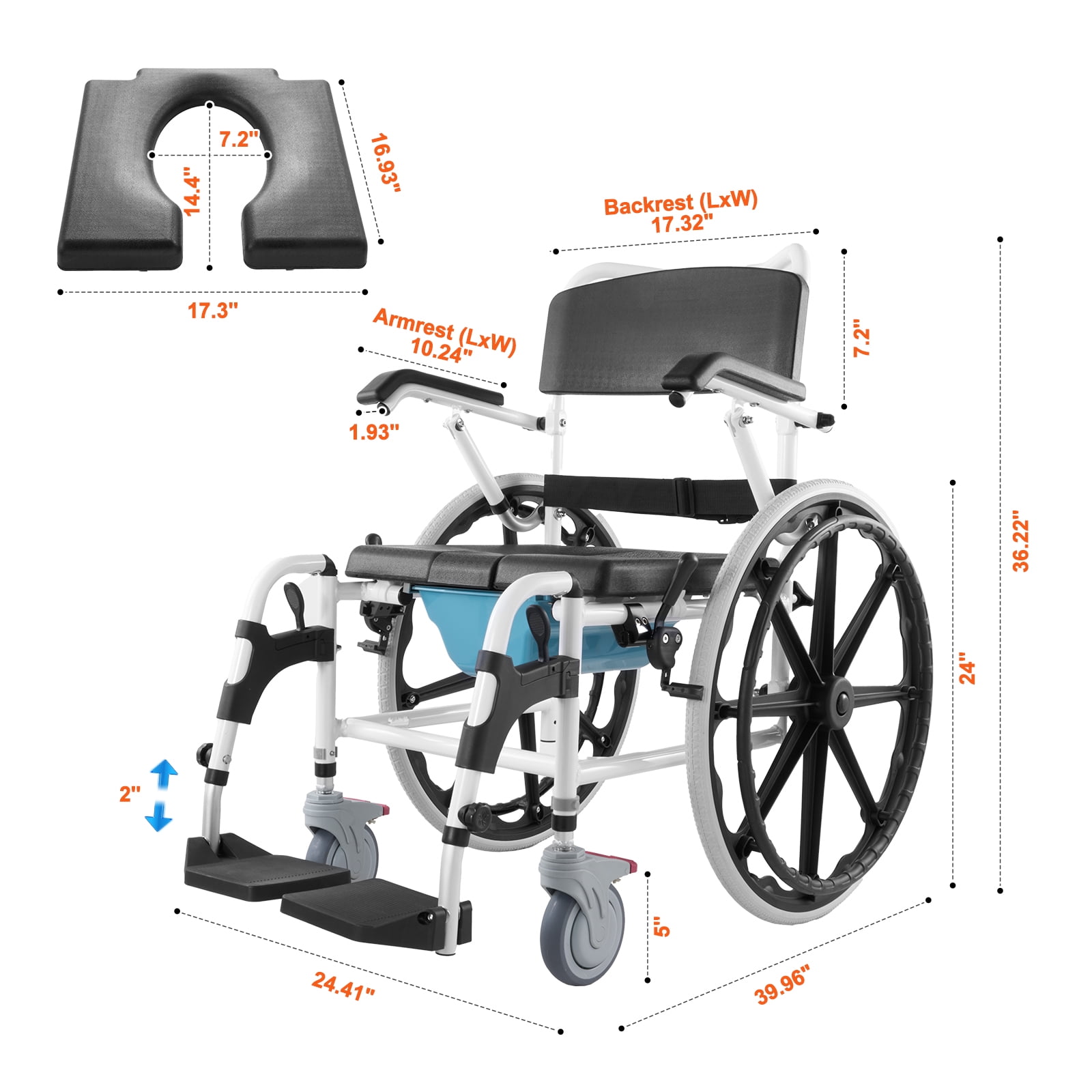 SKYSHALO Shower Chair Mobility Aid Bathroom Use Aluminum Height‑Adjustable 17.5‑Inch Wide, (1 Count)