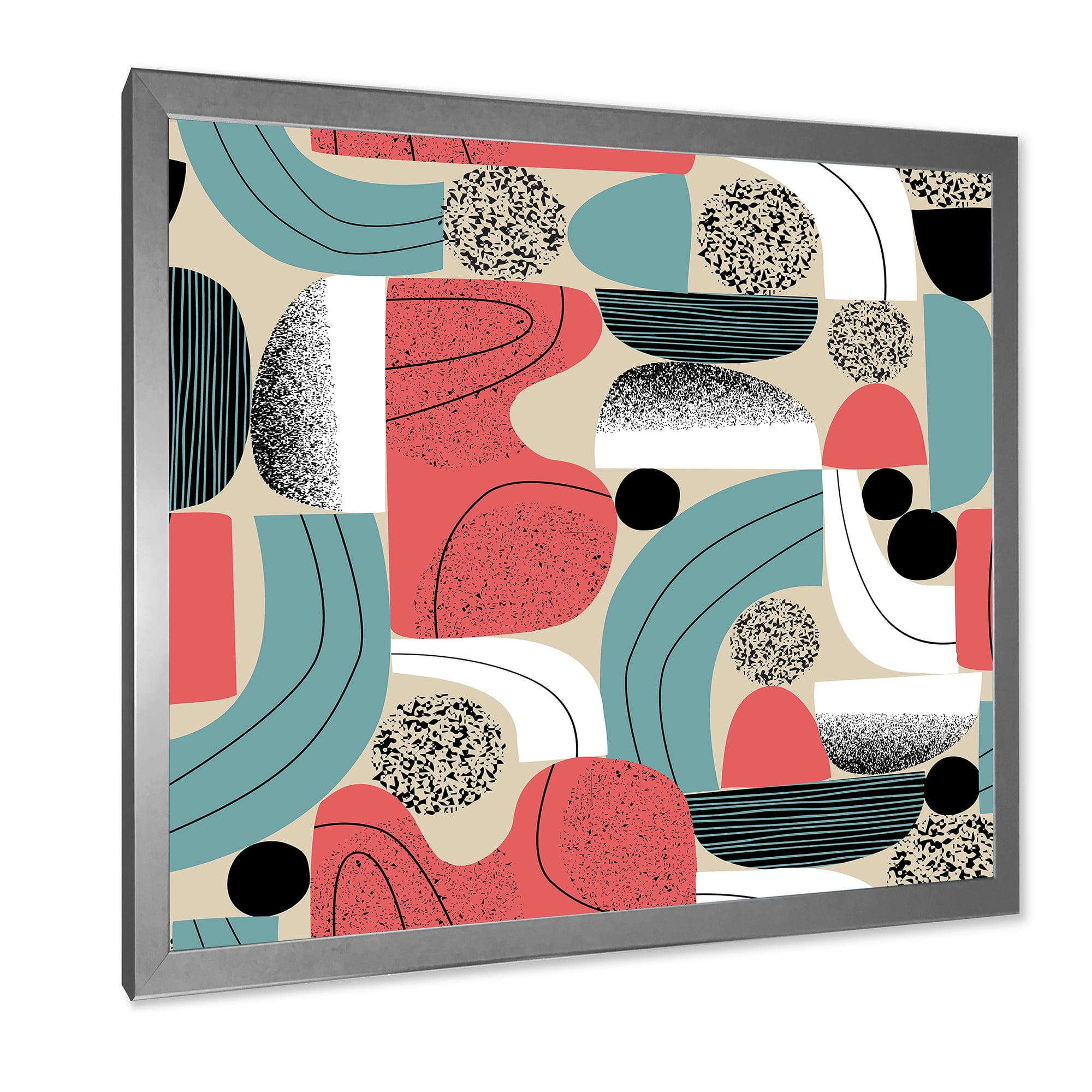 Designart 'Retro Shapes With Abstract Moons and Suns III' Modern Framed Art Print