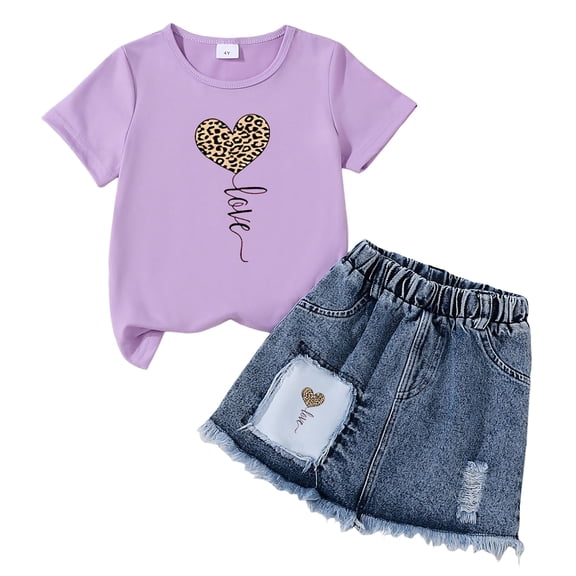 Povozer Baby Girl Summer Clothes Outfits Girls Comfortable Fashionable Set Cute Cartoon Printed Short Sleeve Top Skirt 2pcs Set,Size 6-7 Years,C