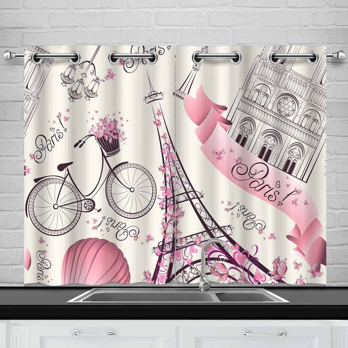YUSDECOR Eiffel Tower Paris Window Curtain Kitchen Curtain 26x39 inch