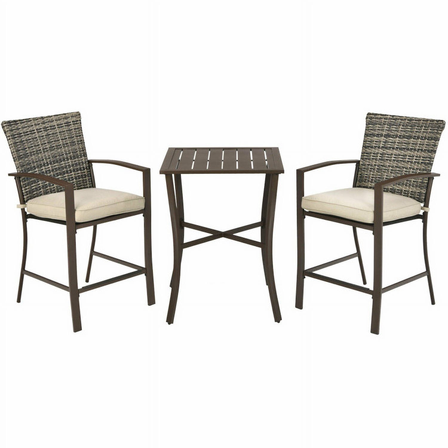 Aimee Lii 3 Pieces Rattan Bar Furniture Set with Slat Table and 2 Cushioned Stools, Outdoor Patio Furniture, Brown Aimee Lii 3 Pieces Rattan Bar Furniture Set with Slat Table and 2 Cushioned Stools, Outdoor Patio Furniture, Brown