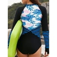 thumbnail image 4 of Women's Rashguard Long Sleeve Zip Floral Print One Piece Swimsuit Swimwear Bathing Suits, 4 of 5