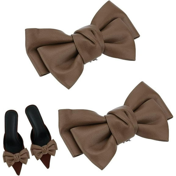 Leather Bow Shoe Clips 2pcs Removable Bowknot Shoe Charms Decoration