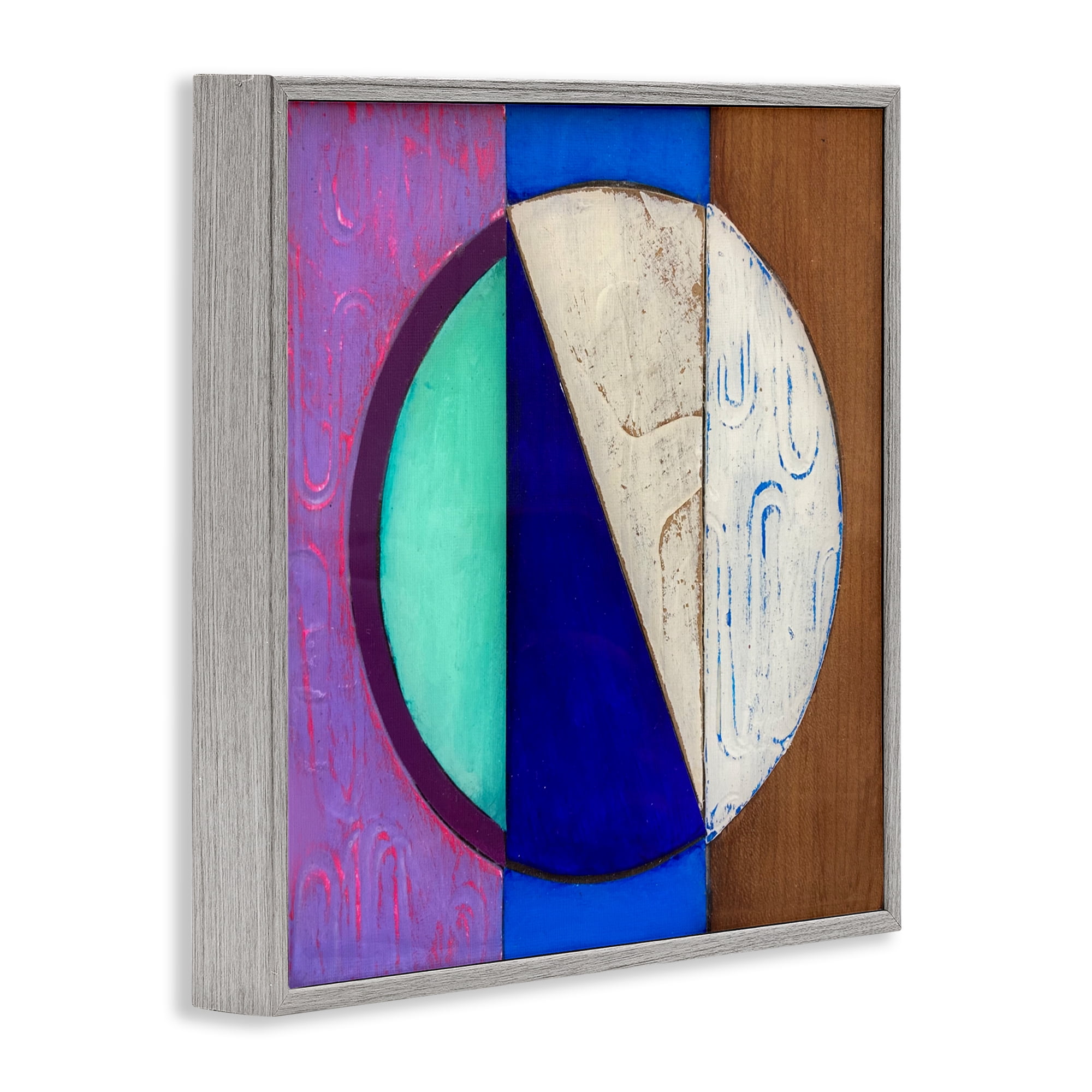 Stupell Industries Structured Blue & Purple Circle Gray Framed Giclee Art, design by Matthew Finger