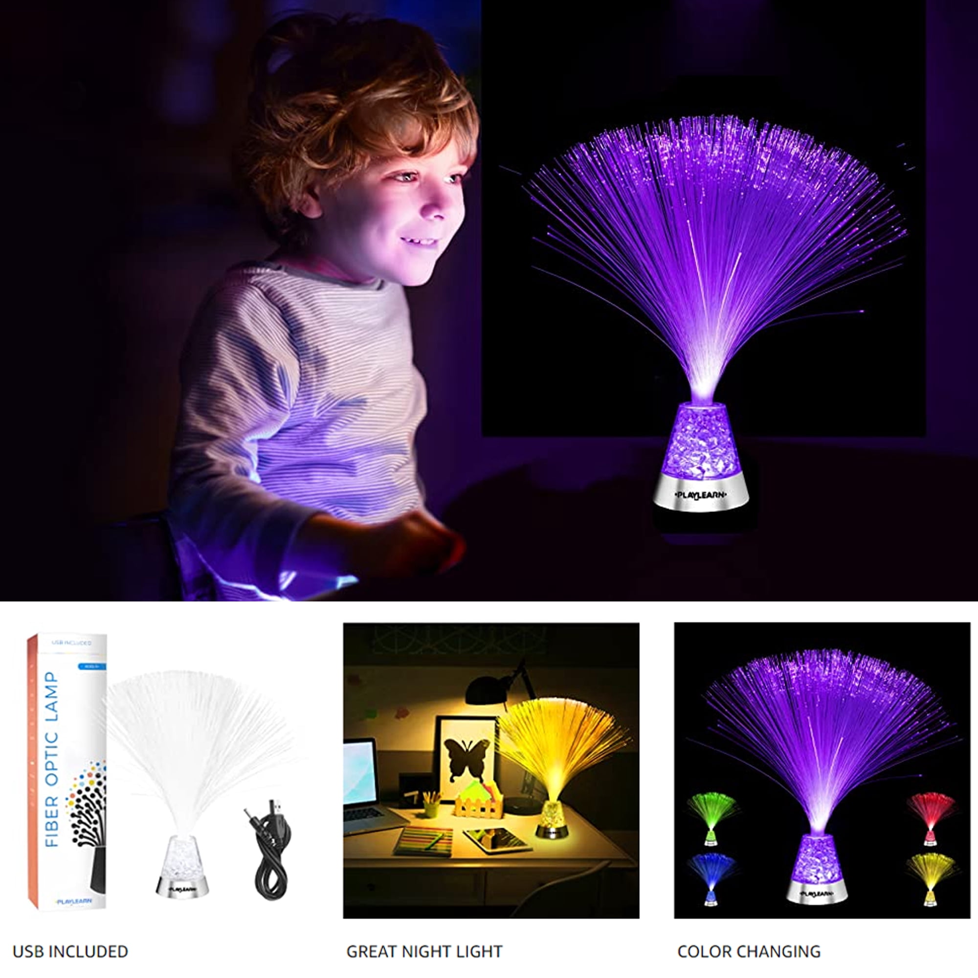 Playlearn Fiber Optic Lamp for Bedroom, Living Room, Office Color Changing Light 13 Inches
