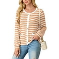 thumbnail image 2 of JWD Women's cardigan long sleeved button knit stripe with pocket Khaki 2XL, 2 of 5