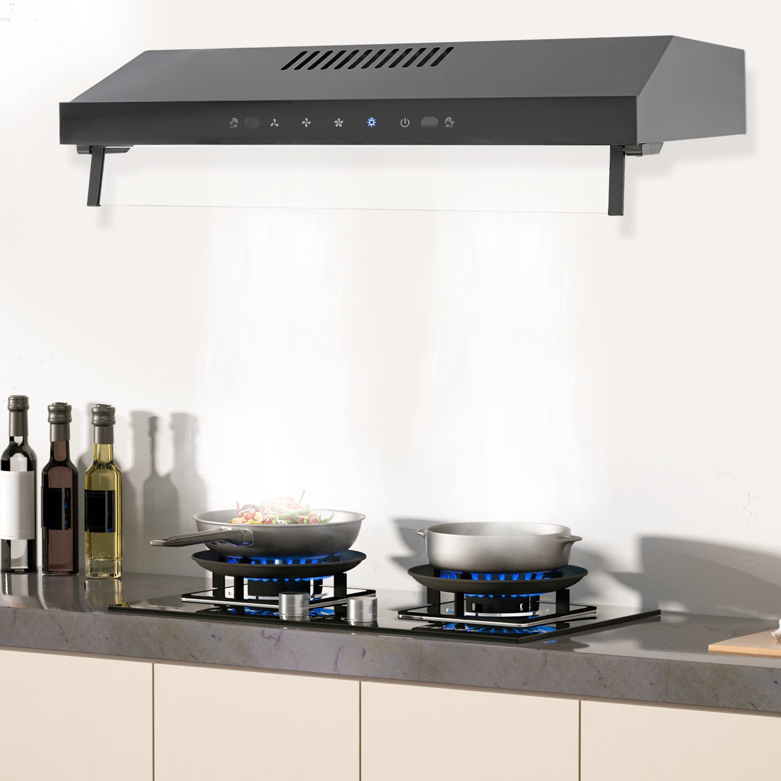 Wall Mount Under Cabinet Range Hood 24 inch 3 Speed Stainless Steel Kitchen Hood Ductless Range Hood Stove Vent Hood