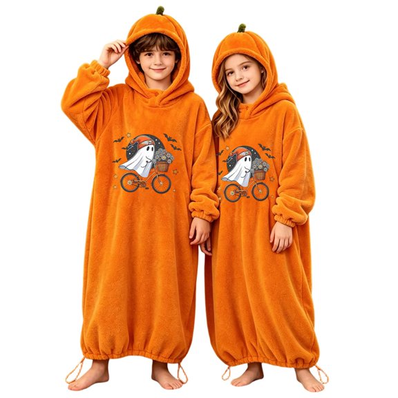 WOYY Girls Halloween Sleepwear Onesie Unisex Flannel Hooded Jumpsuit Pajama, Sizes 5-15