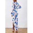thumbnail image 2 of Vestido PRETTYGARDEN Maxi de Manga Larga Floral Fruncido Blanco Azul Talla L, 2 of 8
