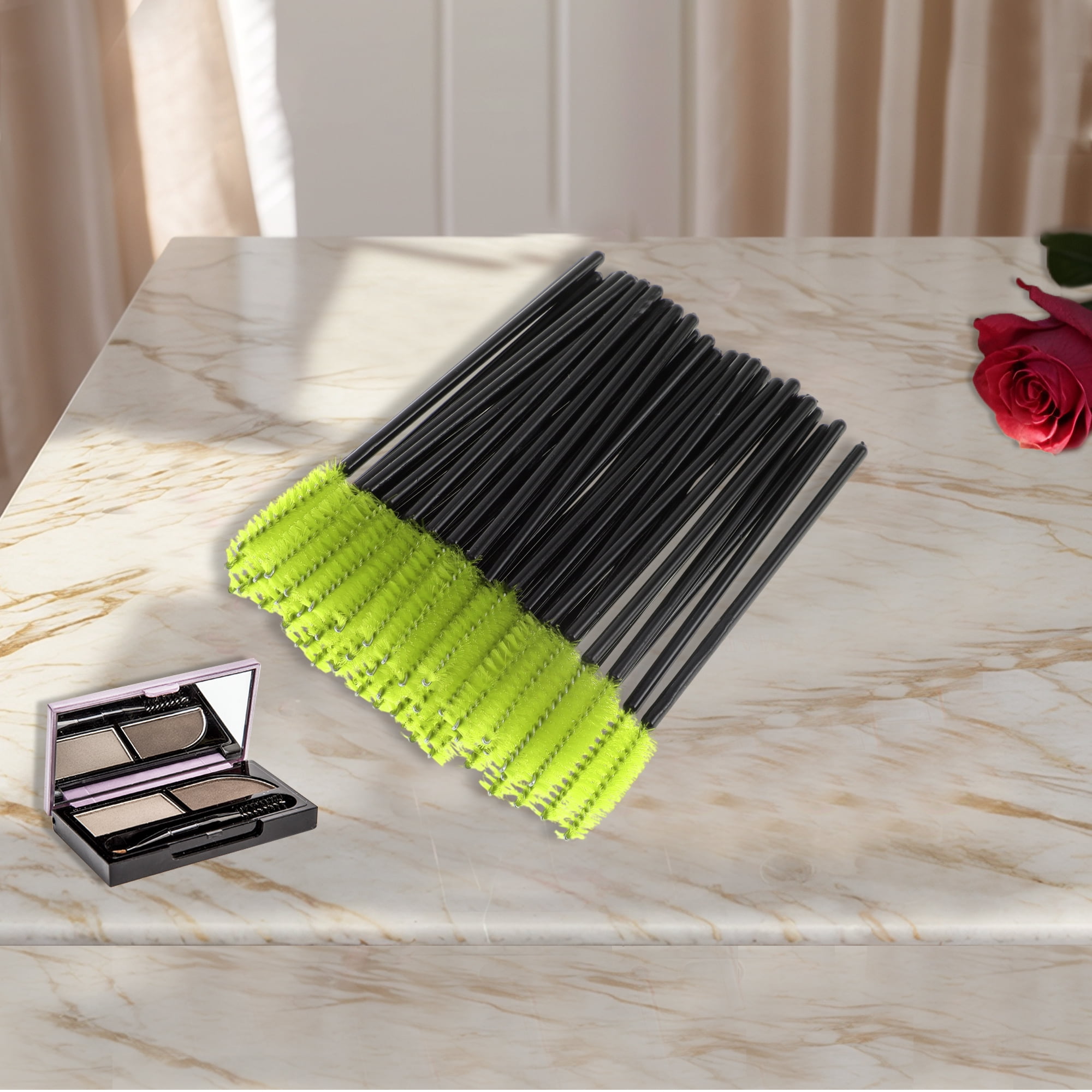 Unique Bargains Convenient Eyebrows Brushes for Travel 50 Pcs Black, Green