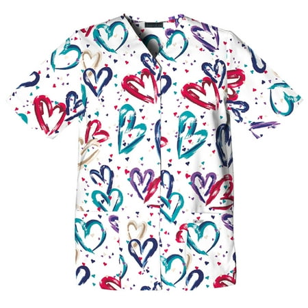 

Cherokee Prints Women s Scrubs Top Snap Front Tunic 1750