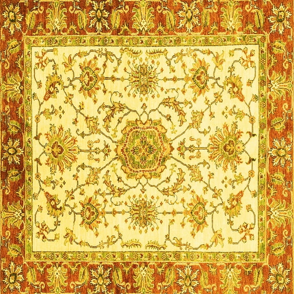 Ahgly Company Machine Washable Indoor Square Abstract Yellow Modern Area Rugs, 8' Square