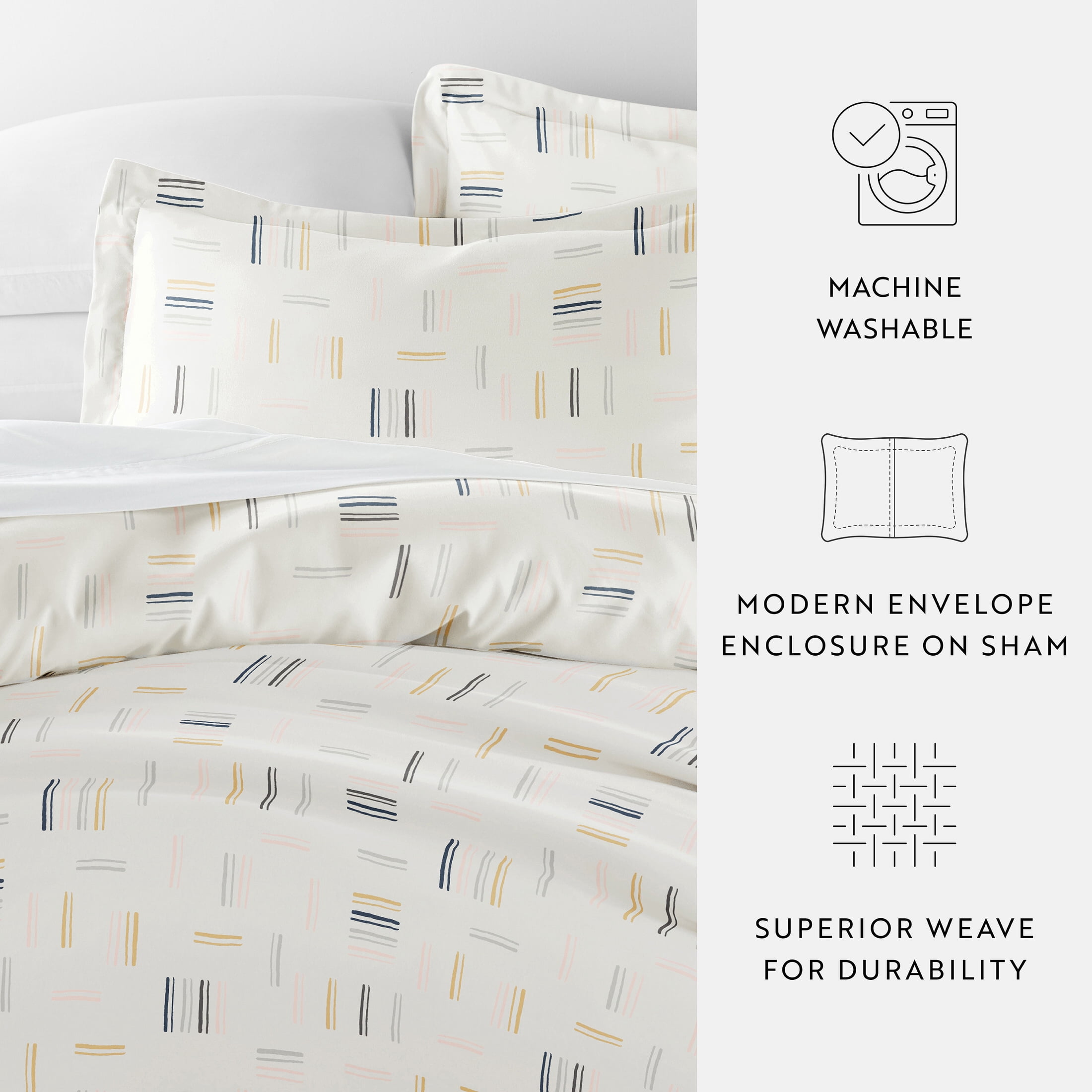 Noble Linens Clay Geo Dash 3-Piece 3-Piece Duvet Cover Set, King/Cal King