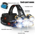 thumbnail image 5 of Headlamp,12000 Lumen 5 LED Working Headlight Flashlight with Rechargeable Battery,Waterproof Hard Hat Light,Running or Camping head lamp, 5 of 11
