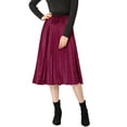 thumbnail image 1 of INSPIRE CHIC Jupe Midi Évasée Plissée en Velours à Taille Haute Élastique pour Femme, 1 of 5