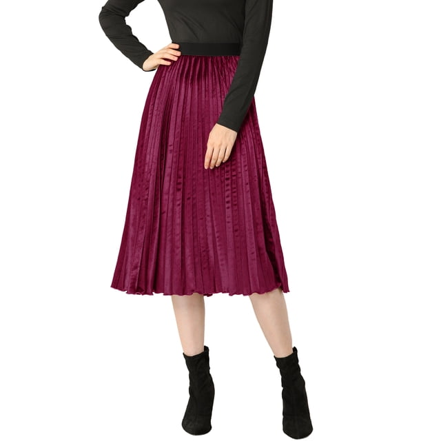 INSPIRE CHIC Jupe Midi Évasée Plissée en Velours à Taille Haute Élastique pour Femme
