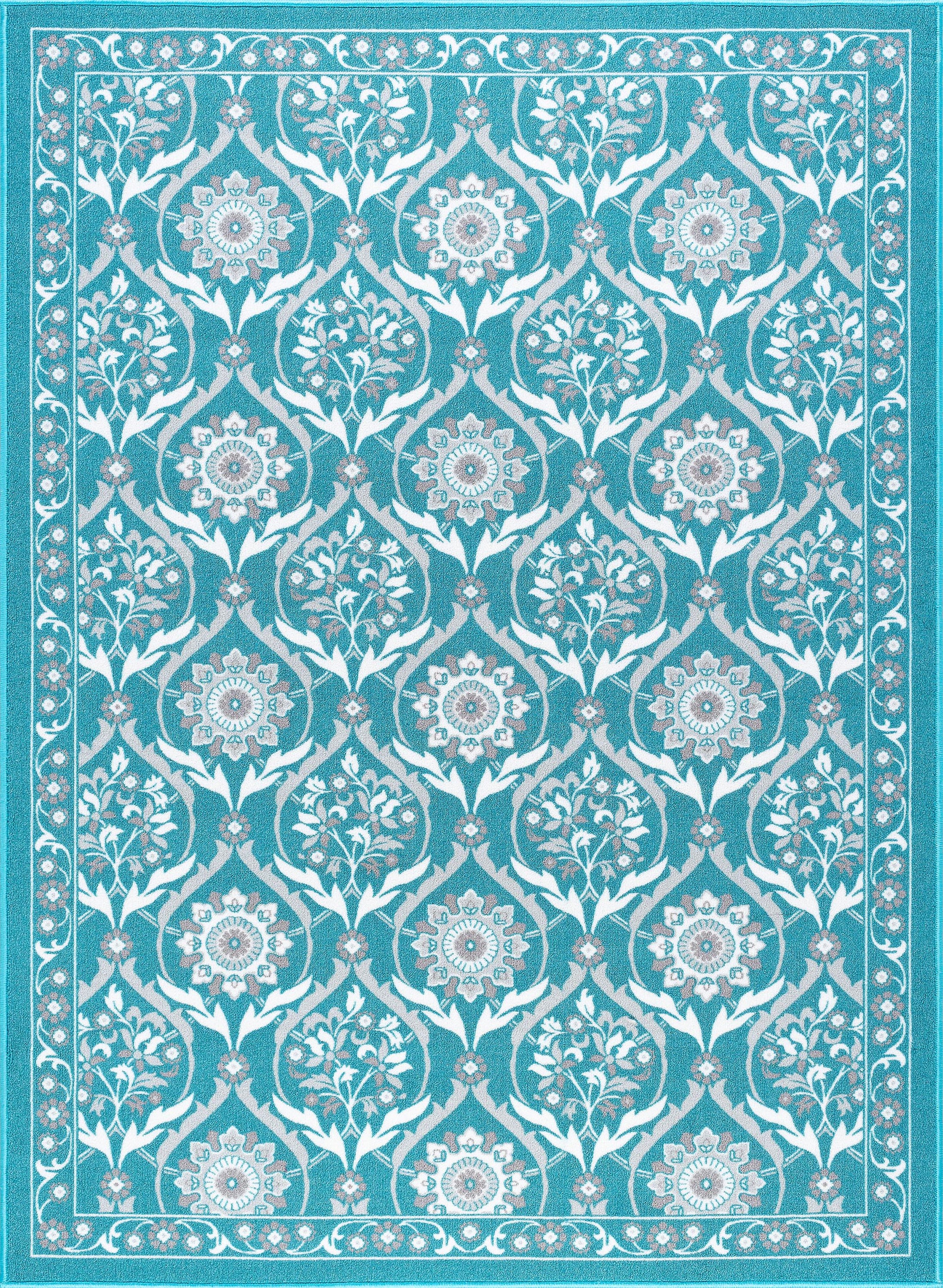 Transitional 9x12 Area Rug (9'3'' x 12'6'') Floral Teal, Ivory Living Room Easy to Clean