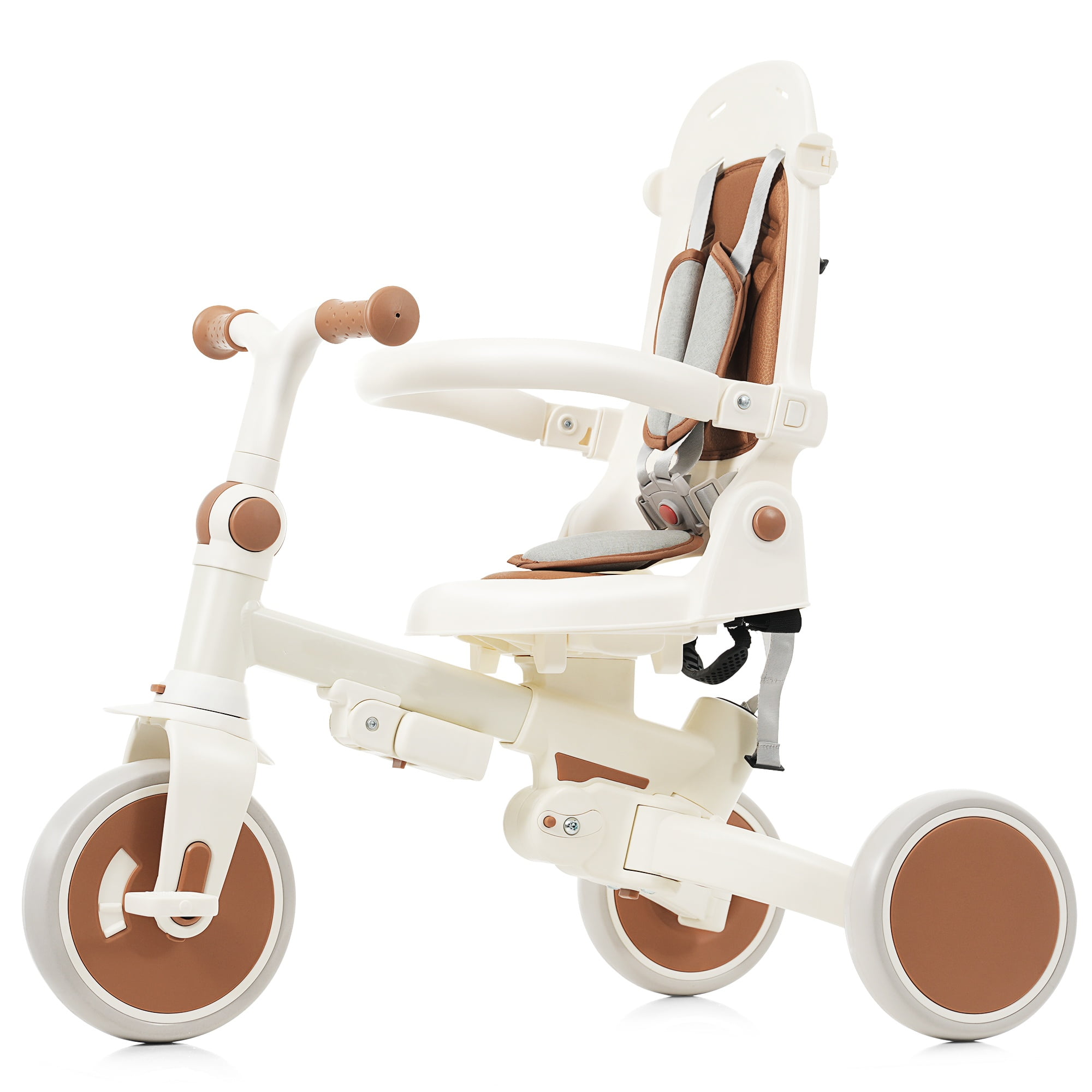 7-in-1 Baby Tricycle 1-6 Years Aluminum Frame with Canopy Push Handle 5-Point Harness for Kids Outdoor Ride