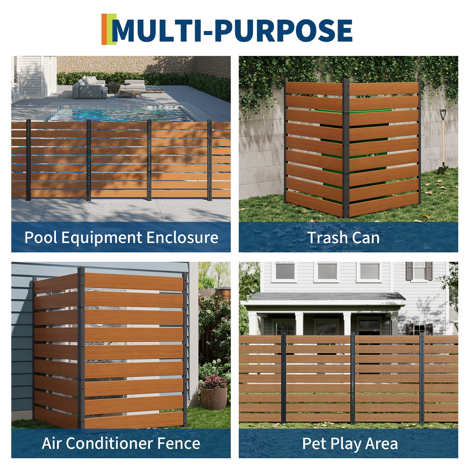 Garvee Teak Wood Outdoor Privacy Fence Panels - All-Weather Aluminum & Vinyl Decorative Screen - Garden, Patio, Backyard Enclosure for Trash Can, AC Unit, Pool Equipment - Natural Wood Color - 2PCS