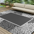 thumbnail image 5 of SIXHOME Outdoor Rug 6'x9' Waterproof Reversible Patio Rug Floral Border Plastic Straw Indoor Outdoor Rug for RV Camping Garden Picnic Beach Deck Backyard Porch Decor Light Gray, 5 of 8