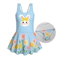 thumbnail image 6 of COEQINE Girls One Piece Tankini Swimsuit with Skirt and Inner Brief, Soft Scoop Neck Swimwear for Summer Camp, Comfortable Bathing Suit for 5-6 Years, Easter Bunny Blue Polka Dot, 6 of 8