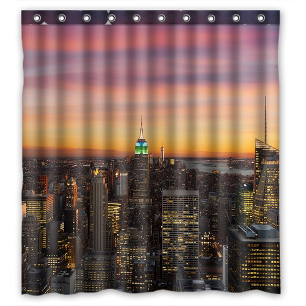 YKCG New York Skyline City Landmark Shower Curtain Waterproof Fabric