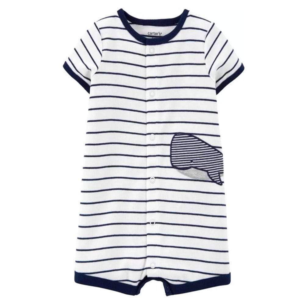 Carter's Baby Boys Gray Blue White Stripes Snap-Up Romper 3 6 9 12 18 24 Months 