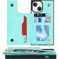 thumbnail image 4 of Crossbody Wallet Case for iPhone 13 with Card Slot Holder,iPhone 13 Magnetic Flip Folio Purse Case, PU Leather Zipper Handbag with Detachable Lanyard Strap 6.1 Inch (Mint Green), 4 of 14