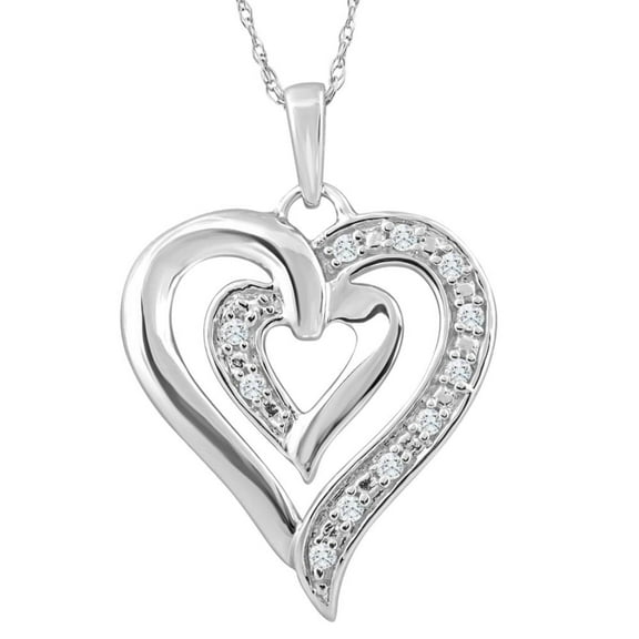 Pompeii 10K White Gold 1/10Ct TW Real Diamond Heart Pendant Necklace (G/H,I2)