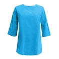 thumbnail image 4 of QLEICOM Womens Plus Size Summer Tops, Casual Loose Tops, Fashion Soild Cotton And Linen Patchwork T Shirts, O-Neck Short Sleeve Fitting Tops Cardigan Blouse Blue XXL, 4 of 4