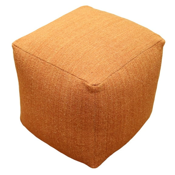 Remi Pouf in Handwoven Contemporary Orange Wool