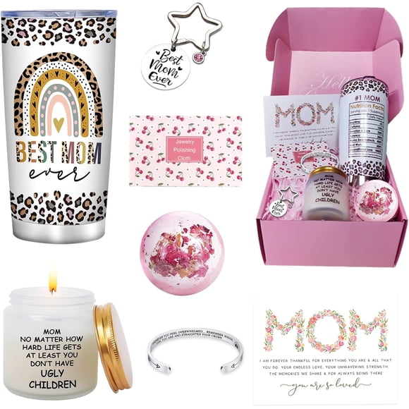 Mothers Day Gifts, Gifts for Mother, 7pcs Unique Gift Set for Mom from Daughter or Son, Best Mom Ever Present, Birthday Day, Basket for New Mom