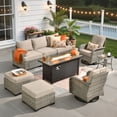 thumbnail image 3 of Ovios 9 Pieces Outdoor Patio Sectional Furniture with 54" Gas Propane Fire Pit Table All-Weather Rattan Wicker Conversation Set with Swivel Glider Rocking Chair for Backyard, 3 of 10