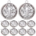 thumbnail image 1 of 10 medallas de metal de San Benito con colgante con patrón de cruz para collar de bricolaje, llavero y dijes, suministros para hacer joyas, manualidades y regalos religiosos, 1 of 8