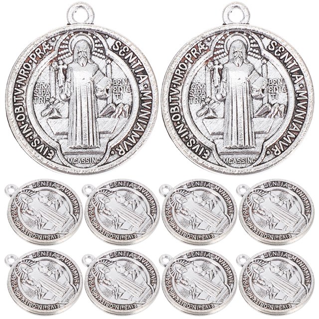 10 medallas de metal de San Benito con colgante con patrón de cruz para collar de bricolaje, llavero y dijes, suministros para hacer joyas, manualidades y regalos religiosos
