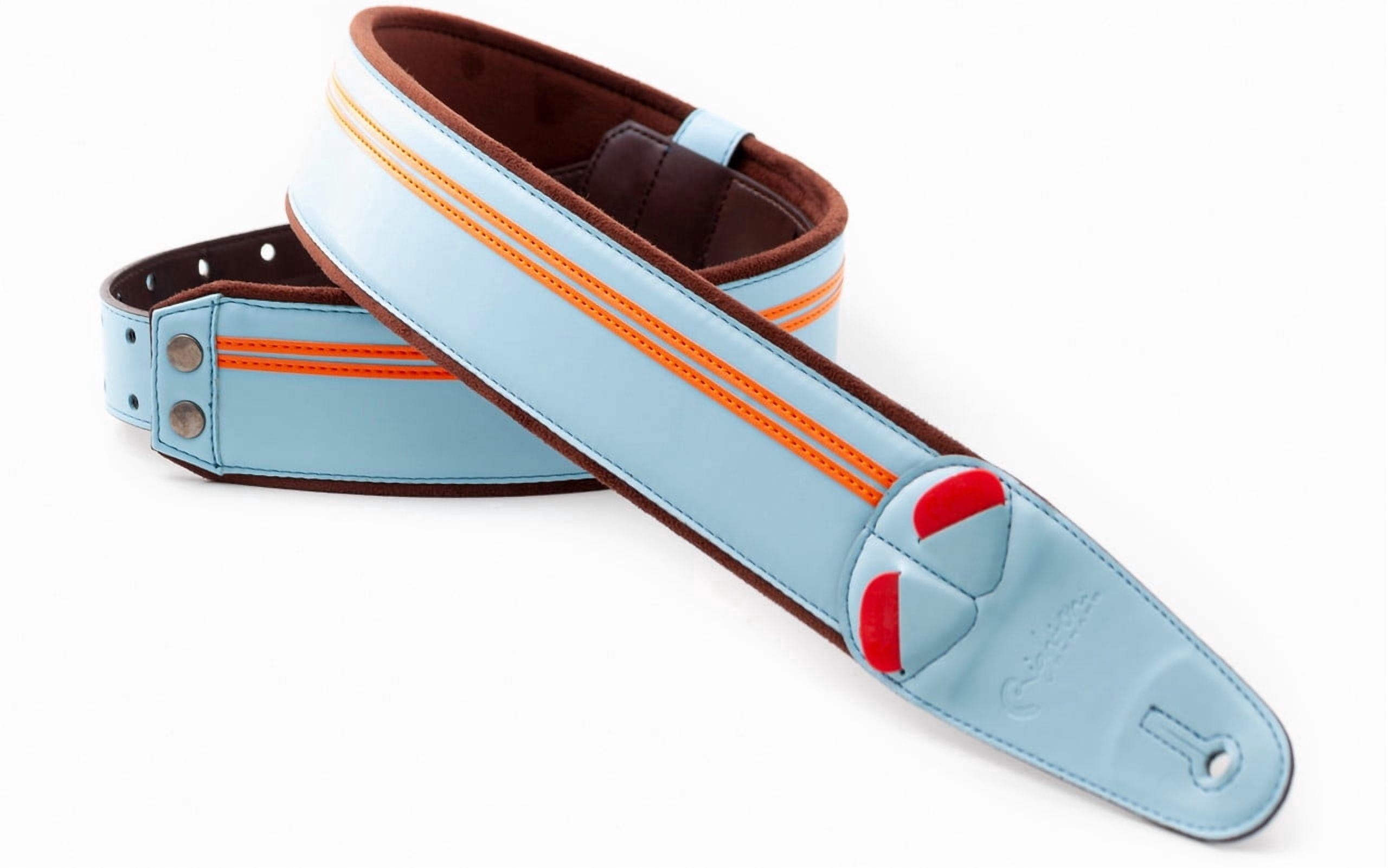 RightOn! Straps Mojo Collection Race-60 Guitar & Bass Strap made with Vegan Leather – Stylish and Comfortable - Sonic Blue