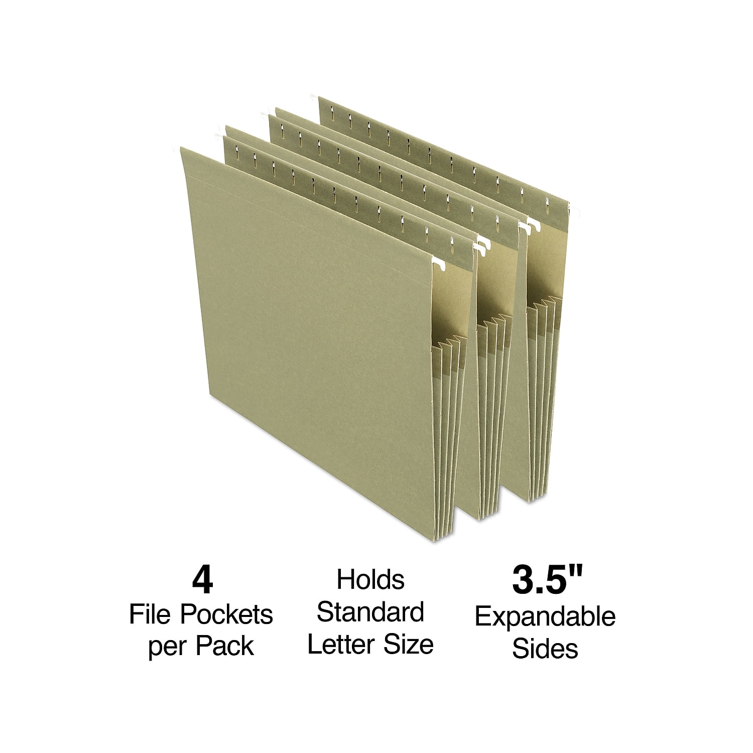 Staples Hanging File Folders 3-1/2' Expansion Ltr Gn 4/PK 260828