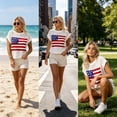 thumbnail image 5 of Shrysg Women's American Flag Patriotic Knit Sweater Tops Casual Loose Short Sleeve Lightweight Shirts Breathable Pullover for 4th of July White, 5 of 5