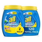 all Original Mighty Pacs Laundry Detergent, 4 in 1 Stainlifter, 60 Count, Pack of 2 Tubs, 120 Total Loads