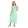 thumbnail image 2 of iiniim Kids Girls Chiffon Ruched Junior Bridesmaid A Line Swing Maxi Formal Pageant Prom Dress Mint Green 6, 2 of 7