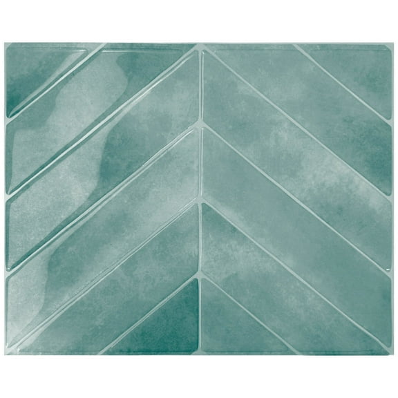 Smart Tiles Peel and Stick Backsplash, 5 Adhesive Tiles, Chevron Blue/Green, 11.43"x9"