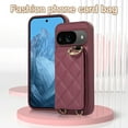 thumbnail image 2 of Decase for Google Pixel 9 / 9 Pro Case, Luxury Soft Rhomboid PU Leather Wallet, Shockproof Protective Phone Cover for Google Pixel 9 / 9 Pro with Crossbody Landyard,Winered, 2 of 9